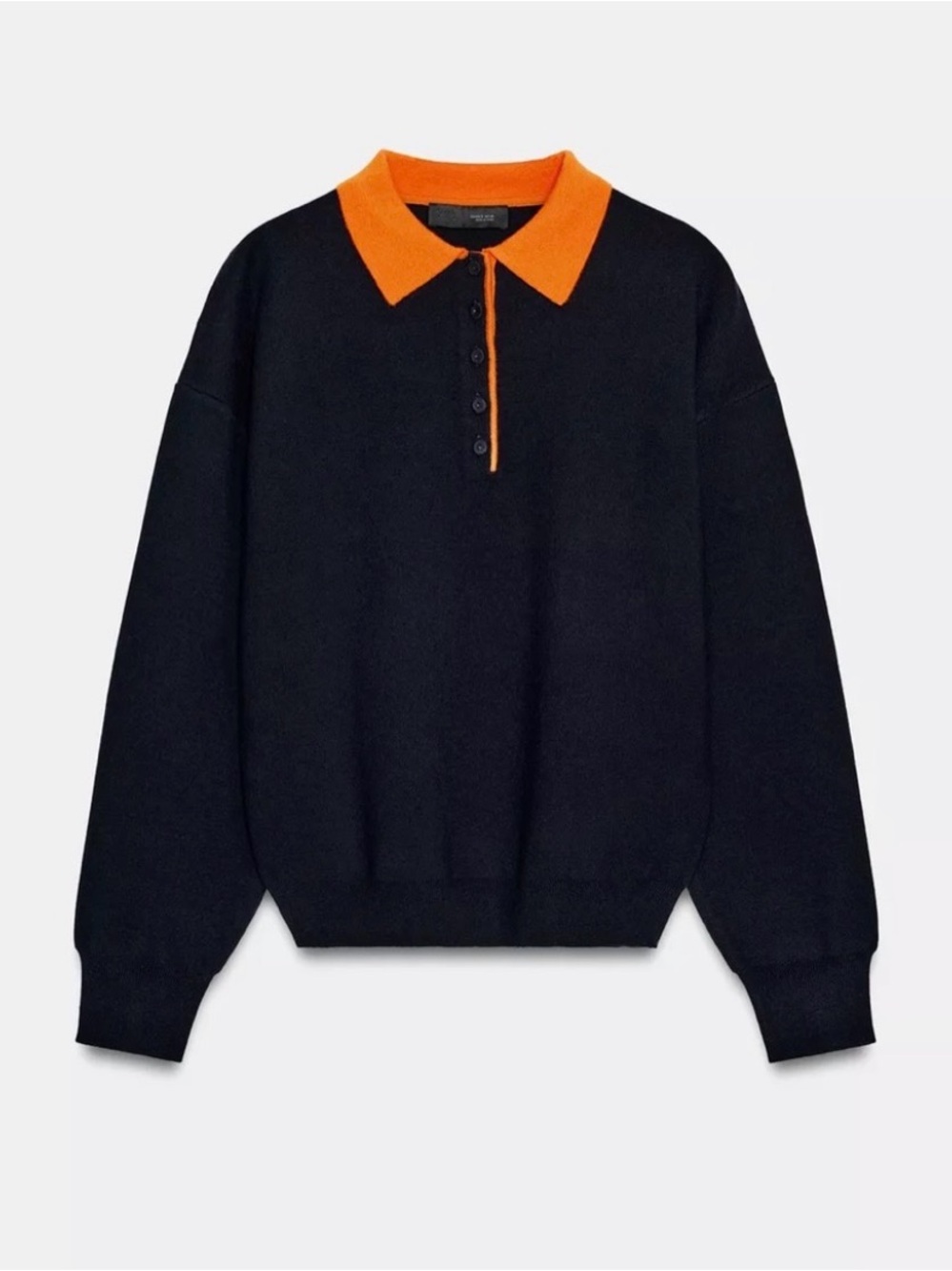 Zara Black Zip-Up Sweater with Orange Polo Collar